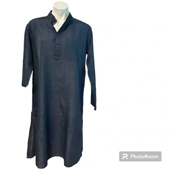 Fabindia Navy Blue Coloured Solid Knee Length Kurta - Picture 1 of 8